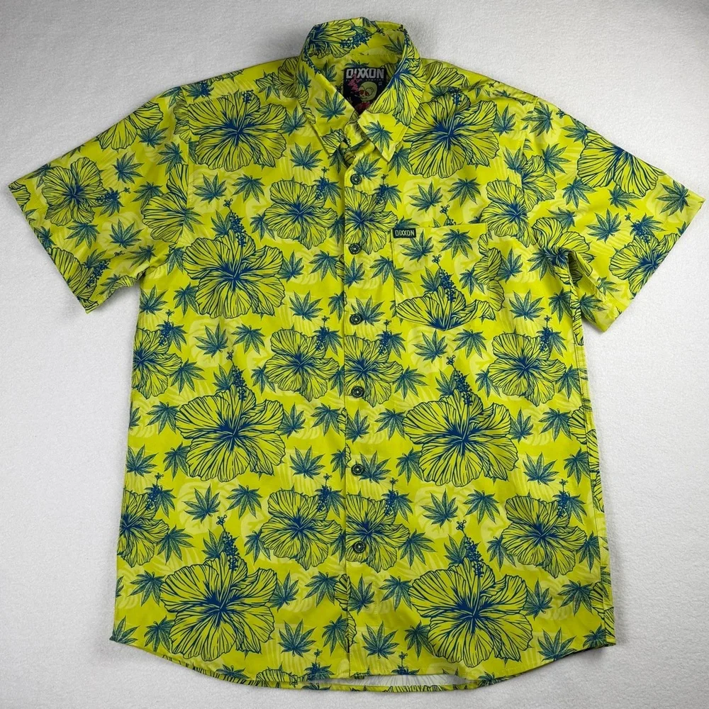 Dixxon Men's Maui Waui Short Sleeve Party Shirt Hibiscus‎ Green Medium